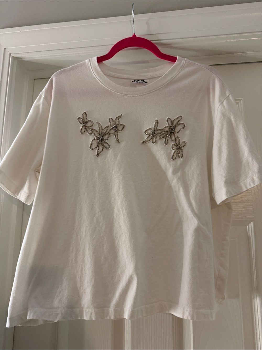 White Embellished Short Sleeve Tee